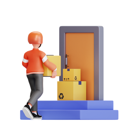Delivery man delivering to doorstep  3D Illustration