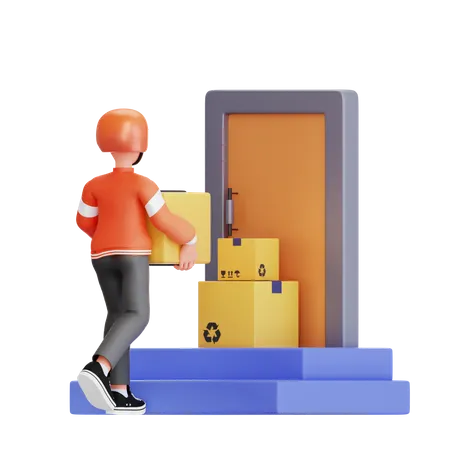Delivery man delivering to doorstep  3D Illustration