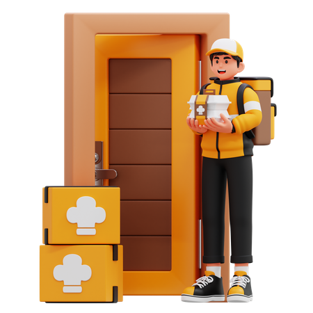 Delivery Man Delivers Large Quantities Of Food  3D Illustration