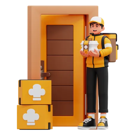 Delivery Man Delivers Large Quantities Of Food  3D Illustration