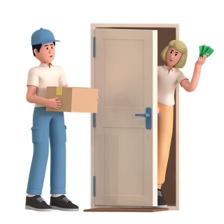 Delivery Man Doing Cash On Delivery  3D Illustration