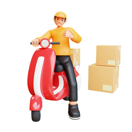 Delivery man doing delivery on bike  3D Illustration