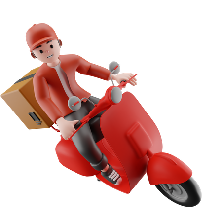 Delivery man doing delivery on bike  3D Illustration