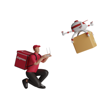 Delivery man doing drone delivery  3D Illustration