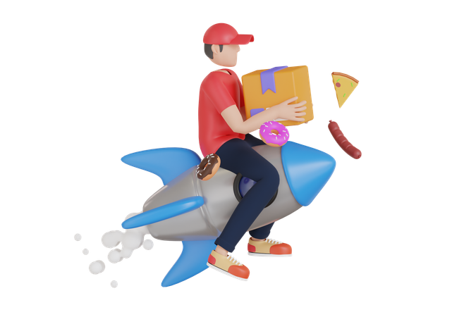 Delivery Man Doing Fast Delivery Package  3D Illustration