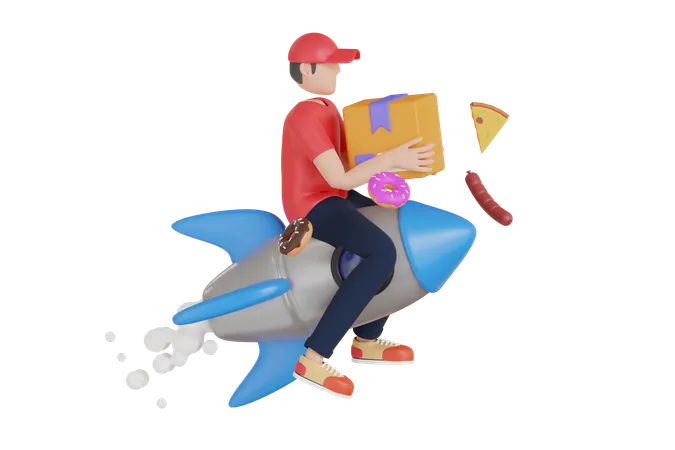 Delivery Man Doing Fast Delivery Package  3D Illustration