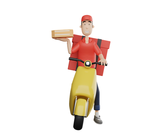 Delivery man doing food delivery on scooter 3D Illustration