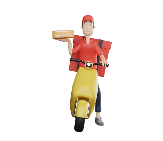 Delivery man doing food delivery on scooter 3D Illustration