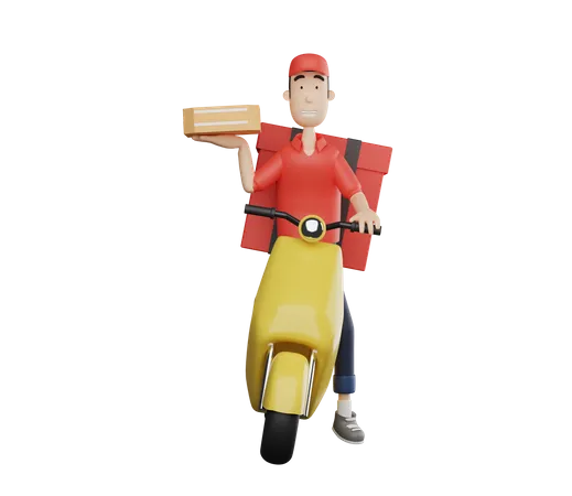 Delivery man doing food delivery on scooter  3D Illustration