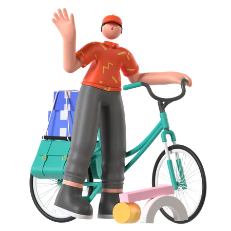 Delivery man doing Delivery on bicycle  3D Illustration