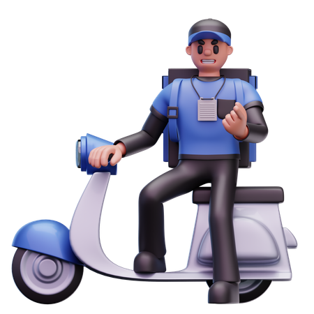 Delivery Man Doing Scooter Delivery  3D Icon