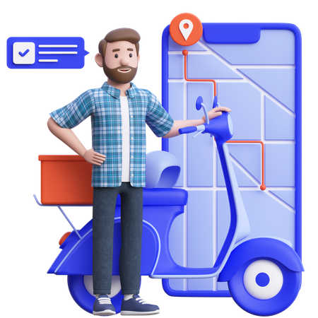 Delivery Man Doing Scooter Delivery  3D Illustration