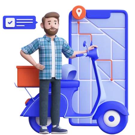 Delivery Man Doing Scooter Delivery  3D Illustration