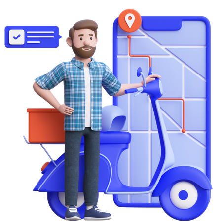 Delivery Man Doing Scooter Delivery  3D Icon
