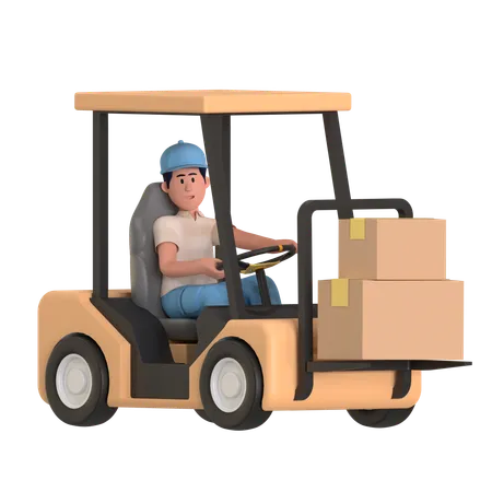 Delivery Man Driving Forklift  3D Illustration