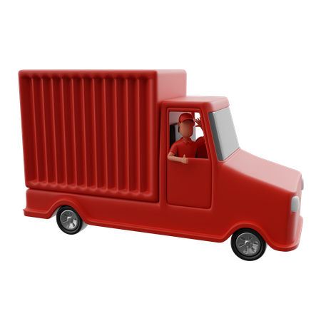 Delivery Man Driving Delivery Truck For Delivery  3D Illustration
