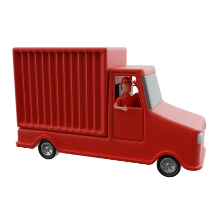 Delivery Man Driving Delivery Truck For Delivery  3D Illustration