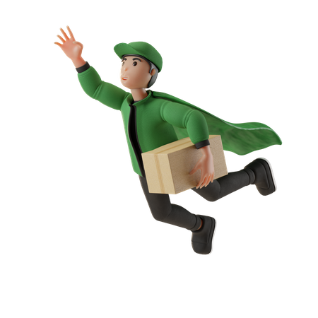 Delivery man flying with delivery box  3D Illustration