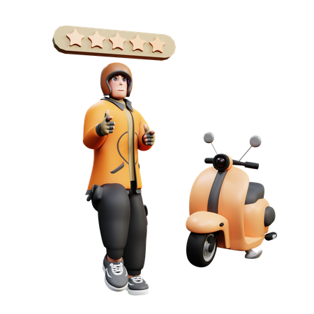 Delivery Man Giving Five Star  3D Icon