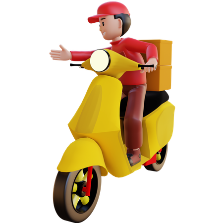 Delivery Man Going For Delivery On Vespa  3D Illustration