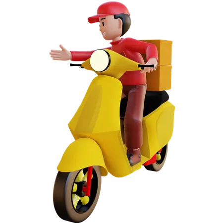 Delivery Man Going For Delivery On Vespa  3D Illustration