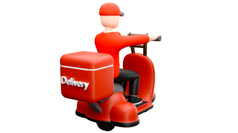 Delivery man going on scooter for food delivery  3D Illustration