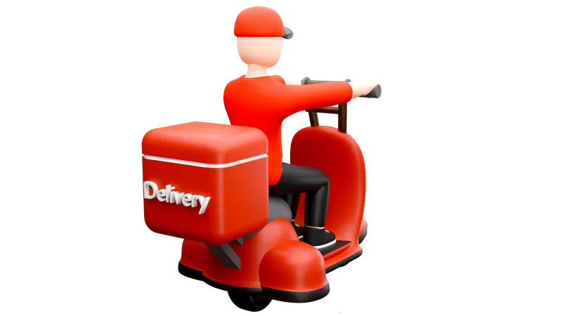 Delivery man going on scooter for food delivery 3D Illustration
