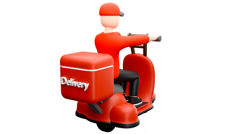 Delivery man going on scooter for food delivery  3D Icon