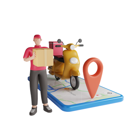 Delivery man going to delivery location on bike  3D Icon