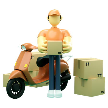 Delivery man handling delivery package 3D Illustration
