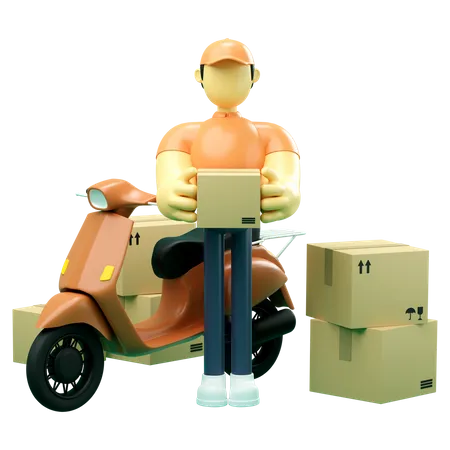 Delivery man handling delivery package  3D Illustration