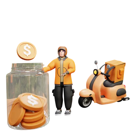Delivery Man Having Salary  3D Illustration