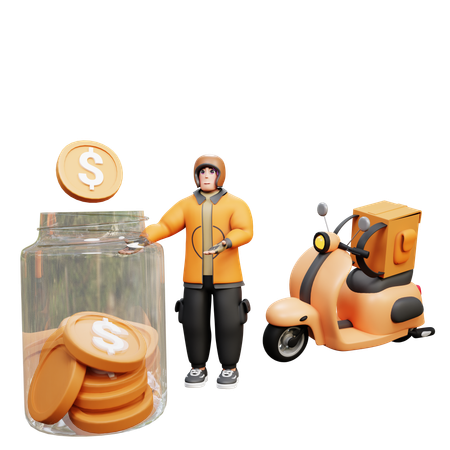 Delivery Man Having Salary  3D Illustration