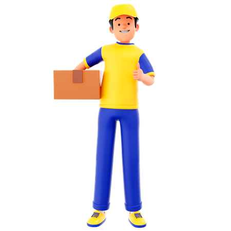 Delivery Man Hold Cardboard Box  3D Illustration