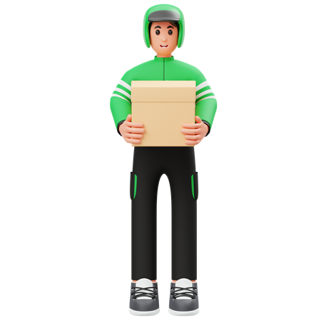 Delivery man holding a cardboard box  3D Illustration