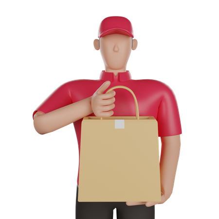 Delivery man holding a delivery bag  3D Icon