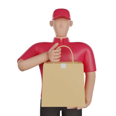 Delivery man holding a delivery bag  3D Illustration