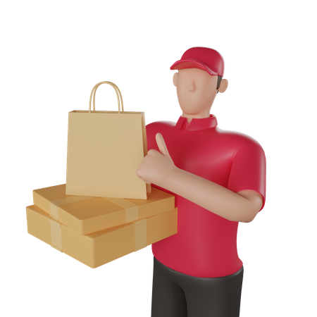 Delivery man holding a delivery boxes  3D Icon