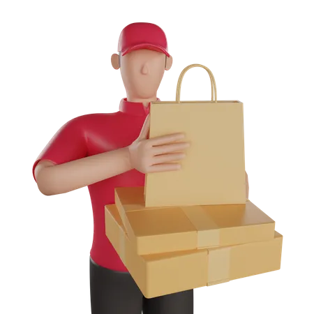 Delivery man holding a delivery goods  3D Illustration