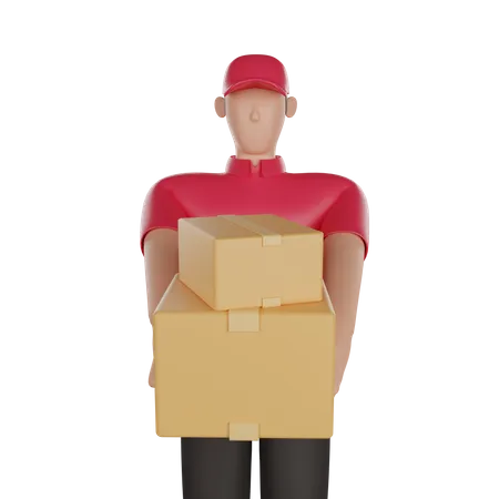 Delivery man holding a package  3D Illustration