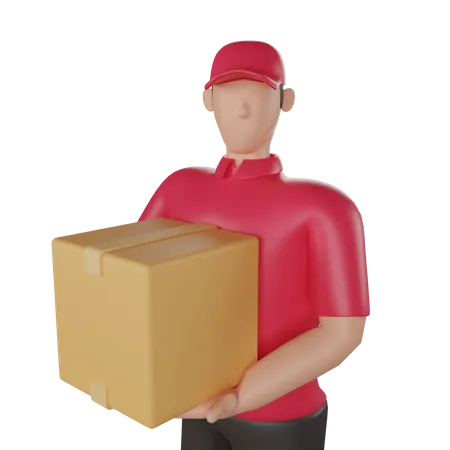 Delivery man holding a package  3D Illustration