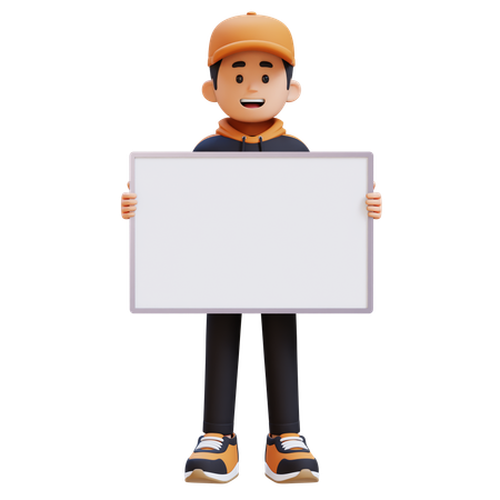 Delivery Man Holding Blank White Blank Board For Your Message  3D Icon