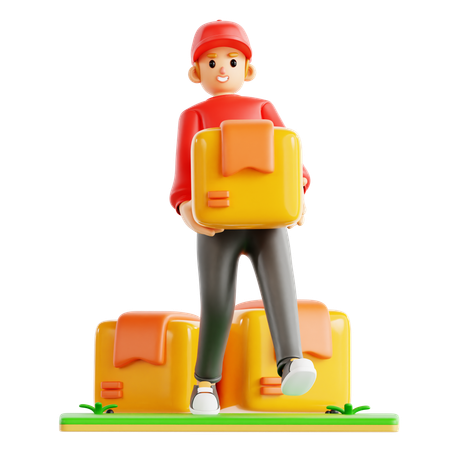 Delivery Man Holding Box  3D Icon