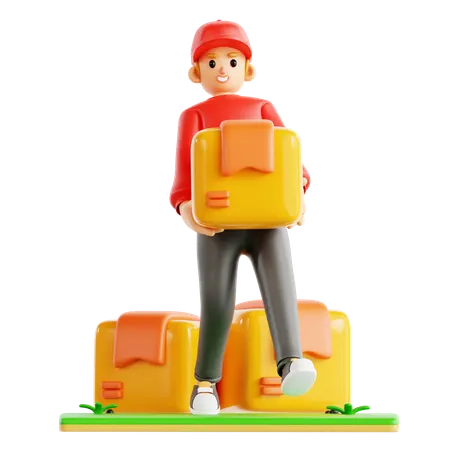 Delivery Man Holding Box  3D Icon