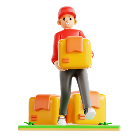 Delivery Man Holding Box  3D Icon