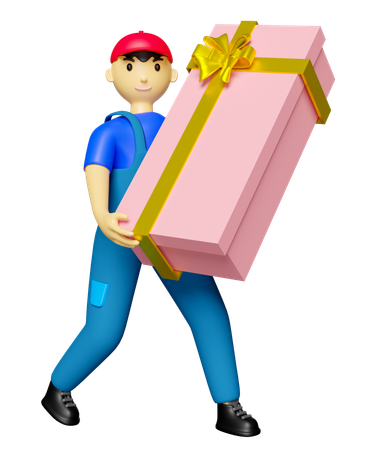 Delivery Man Holding Box  3D Icon