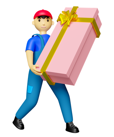 Delivery Man Holding Box  3D Illustration