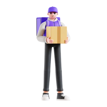 Delivery man holding box  3D Illustration