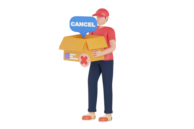 Delivery Man Holding Box While Order Canceled  3D Illustration