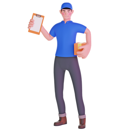 Delivery man holding clipboard  3D Illustration